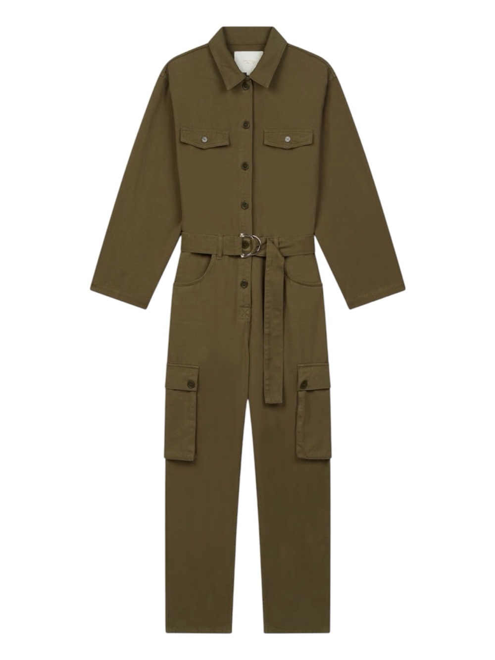 Maje Utility Jumpsuit Combat Style with Belt Cargo Pockets Olive Green Size 4